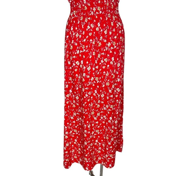 Kindred red floral wrap top flutter sleeve maxi dress size S - Picture 10 of 13